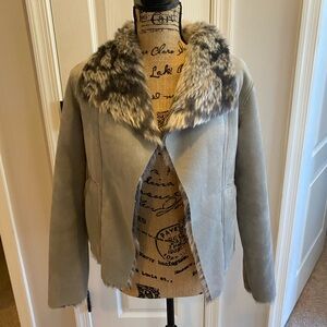 Anthropologie Gray suede reversible Jacket with Faux Fur Collar